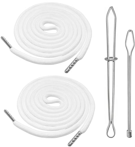 Kordel für Hoodie und Jogginghose – 140cm Ersatz-Kordel mit Durchziehnadel und Schnalle, 2 Stück BaumwolleKordel für Badehose, Hosenbund, Sweatshirt, Kordelzug für Jogginghose und Hoodie (Weiß)