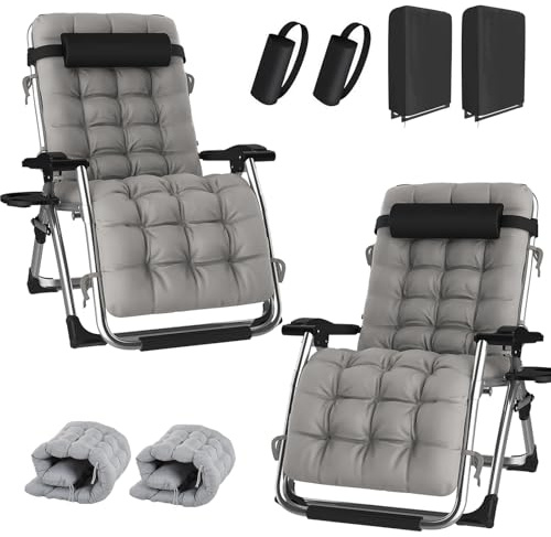 haiorjun 2 tumbonas plegables para jardín, 200 kg, con cojín, almohada y cubierta, extra ancho de 72 cm, para patio, jardín, balcón, terraza, playa, piscina