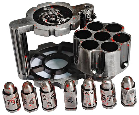 Revolver-Würfel-Set, 7-teilig, polyedrische Kugelwürfel mit drehbarem Revolver-Zylindergehäuse, Cyberpunk-Stil, Tisch-RPG-Würfel für Dungeons and Dragons, Tischspiele
