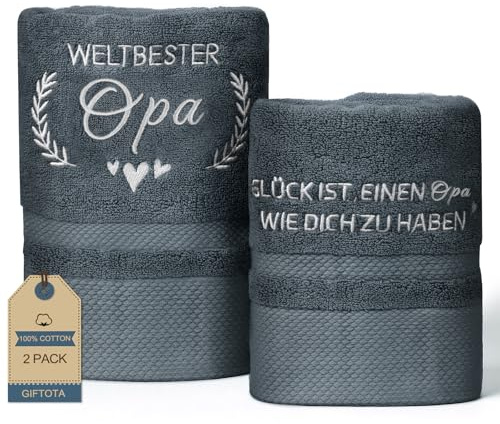 Opa Geschenk 2-teiliges Handtuch Set 100% Baumwolle Bestickt Handtücher | Geschenke für Opa zum Geburtstag Weihnachten - Badehandtuch 50 x 100 cm + Handtuch 35 x 75 cm