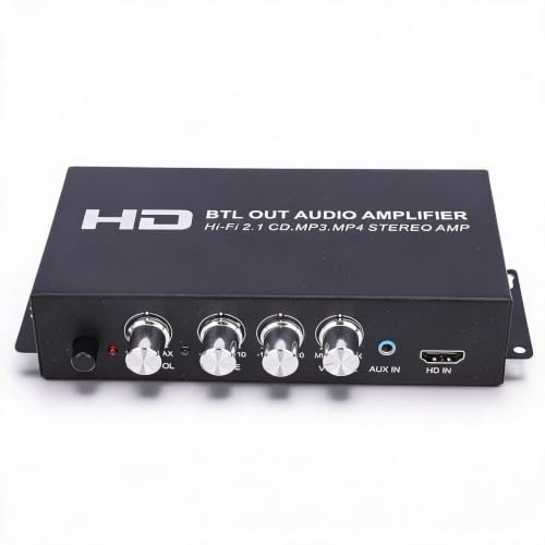 Annadue Stereo-Leistungsverstärker, 2.1-Kanal 240 W Bluetooth 5.0 HiFi-Audio, HDMI-AUX-Eingang, Bass-Höhen-Steuerung, für Heimkino-Lautsprecher, Subwoofer, Tragbare Aluminiumlegierung (EU-Stecker)