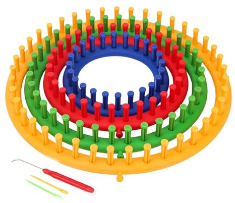 KiBcsLic Runder Strickrahmen, Knitting Loom Set, Strickmaschine Set, 4 Größen Strickrahmen mit Stopfnadel & Häkelnadel, Werkzeuge Strickset Knitting Machine für Schals, Mütze, Decken, Handschuhen