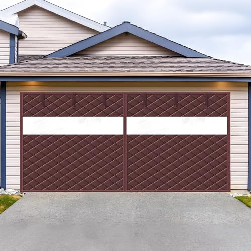 Värmeisolerad Garageportsgardin Med Klart Fönster, Magnetisk Garageportsskärm, Värmeisoleringskit för Vintern, Förtjockad Bomullsdörröverdragsfilt för 1 2 Bilar(Coffees,W533xH274CM)