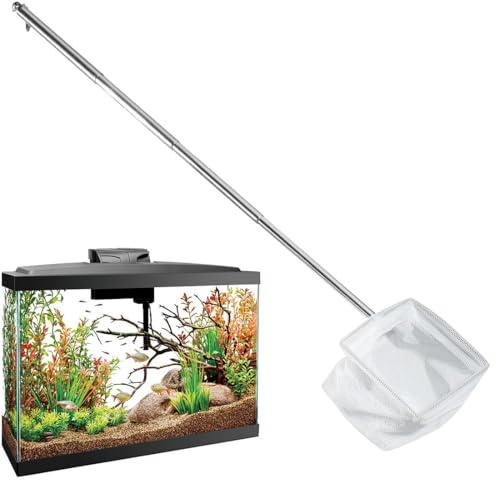 WUYJI Aquarium Nets, Mini rete per acquari con manico in acciaio inox. Dotata di manico telescopico (13-39 cm). Maglia fine e morbida, adatta per acquari, laghetti e pulizia (bianca)