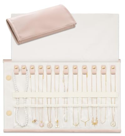 Lolalet Travel Necklace Organizer, Tangle-Free Necklace Case for Travel, Leather Foldable Roll Up Jewelry Storage Bag for Necklaces Chains Bracelets, Mothers Day Gift