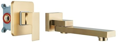 Brushed Golden Basin Faucet Rotate Spout Wall Mounted Bathroom Hot Cold Water Mixer Tap Concealed Washing Crane Faucets(Brushed Golden)