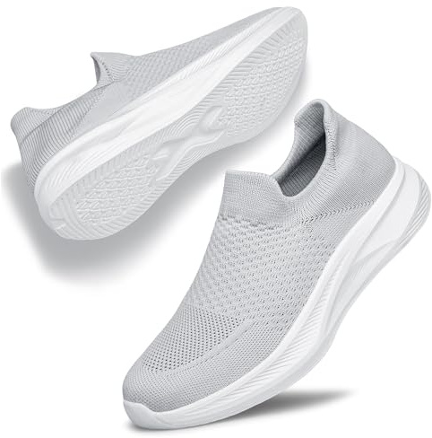 Raoendis Mens Slip on Trainers Walking Sneakers Trainers Sport Running Shoes, Comfortable Breathable Knit Mesh Sneaker for Exercise Walk Running Fitness
