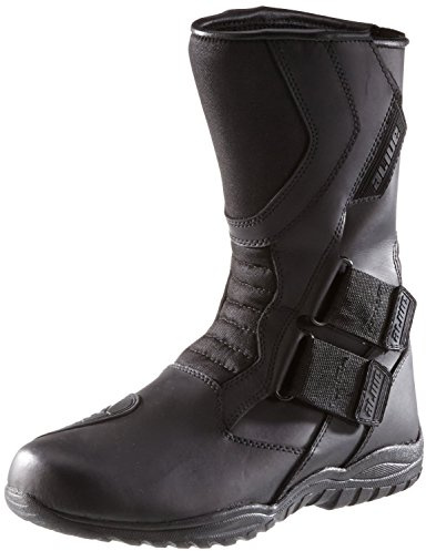 Protectwear Motorradstiefel, Tourenstiefel, Allroundstiefel aus schwarzem Leder mit Klettverschluss, Schwarz, 42