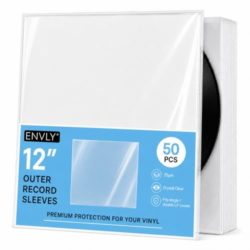 ENVLY® Schallplatten Schutzhüllen 50er Pack - 12 Zoll LP Außenhüllen - 32,5cm Transparente Kunststoff Sleeves