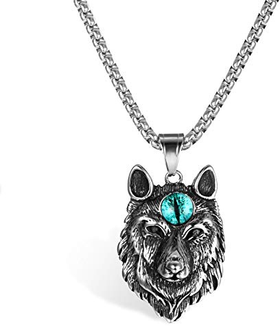 Flongo Wolf Kette Herren mit Wolfskopf Wolf paw Anhänger Wikinger Halskette Medallion Silber schwarz Gold Königskette Amulett Edelstahl Herrenschmuck Punk für Männer Damen Frauen