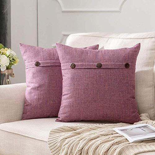 Pack of 2 Button Cross Shape Faux Linen Square Throw Pillow Case Cushion Cover Home for Sofa Chair Couch Bedroom Decorative Pillowcase-24x24_Lilac