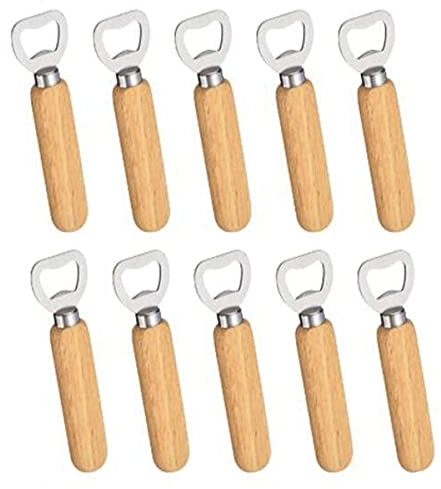 ICEFIRE Lot de 10 tire-bouchons en bois d'hévéa pour vin, bière, soda, bouteille pour la maison, la cuisine, le bar