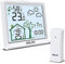 Wetterstation Funk mit Außensensor, Digital Funkuhr mit Innen und Außen Thermometer, Raumthermometer Feuchtigkeit mit Wettervorhersage Uhrzeit Temperatur Wecker Funktion, zum Stellen/Hängen(Weiß)