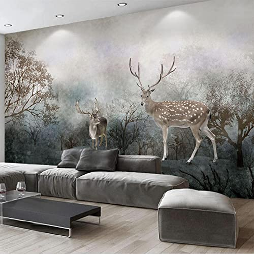 XTSWallpaper Fototapete 3D Effekt 300X200Cm Pflanzen Tiere Elche Vlies Tapete Moderne Wandtapete Wandbild Hintergrundbild Wanddeko Für Wohnzimmer Schlafzimmer Küche Büro Flur Dekoration