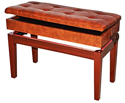 DRSM Taburete de Piano Suave de Lujo Impermeable para 2 Personas Taburete de Piano Ajustable Silla de Madera Maciza Engrosada con Estante de Almacenamiento para práctica de Instrumentos Musicales