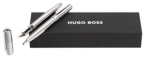Hugo Boss Stifte-Set Label Chrome HPBP209B (Kugelschreiber & Füllfederhalter) | Geschenkbox