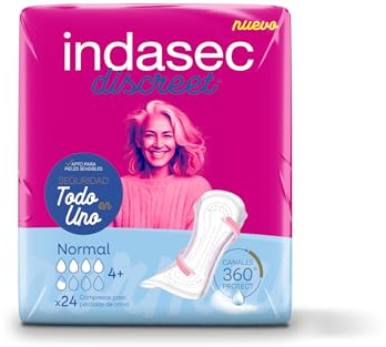 Indasec, Compresas Discreet Normal, Pack de 8 bolsas, 192 unidades