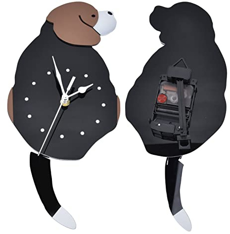 HERCHR Wanduhr, Selbstklebend, Hunde-Wanduhr, Schwanzwedel-Schaukeluhr, 3D-Hunde-Wanduhr Mit Leiser Bewegung Für Fenster, Wohnzimmer, Kleiderschrank