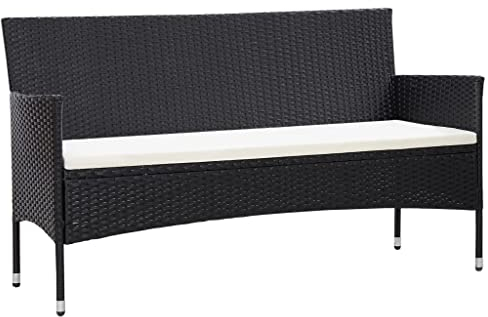 vidaXL Gartensofa 3-Sitzer, Gartenbank mit Kissen Stahlrahmen, Sitzbank für Garten Terrasse, Loungesofa Gartenmöbel, Schwarz Poly Rattan