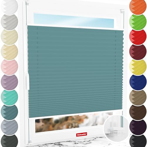 Schuette® Plissee ohne Bohren ● Thermo Kollektion: Teal Aura (Blau) ● 80x80cm (Breite x Höhe) ● Suprafix Faltrollo Klemmfix 2.0 Rollo ● 60 Sekunden Plisseerollo Montage inkl. Video