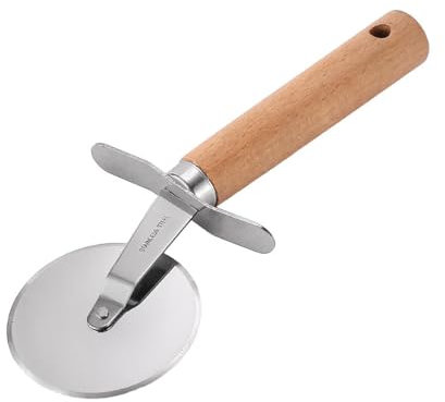 AKARSU Set à Pizza en Acier Inoxydable Couteau à Manche en hêtre Set de 3 spatules de Transfert