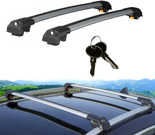Rekapa-Cross Bars Compatible With Dacia Duster 2018-2023; Roof Rack, Roof Bars For Cars With Roof Rails, Aluminium Lockable Rail Carrier 2 Pcs Gray