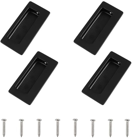 MOROBOR Lot de 4 poignées encastrées rectangulaires, poignée de porte coulissante à insertion pour doigt avec vis, poignées de tirage en acier inoxydable dissimulé pour placard et tiroir (Noir mat/86