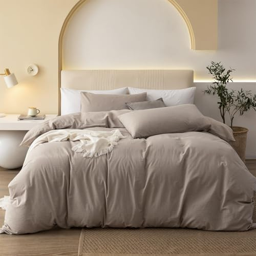 Gezu Bettwäsche 200x220 Baumwolle Braun Khaki Taupe 3 Teilig Beige Leinenfarbe Uni Unifarben Doppelbett Bettwäsche Set Weiche Baumwollgefühl Bettbezug und Kissenbezüge 80x80cm mit Reissverschluss