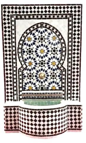 Marrakesch Gartenbrunnen Zimmerbrunnen aus original marokkanische Mosaik 128 cm Gross | Brunnen als Gartendeko Terassendeko & Balkon Deko | Springbrunnen Inkl. Pumpe für entspannenden Wasserfall