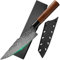 FULLHI Cuchillo Japonés de Acero Damasco con Funda, Hoja Forjada Martillada Mango de Madera Cuchillo Gyutou para Filetear con Caja para Cocinar, Camping Barbacoa (Cuchillo de cocinero de 18,6 cm)