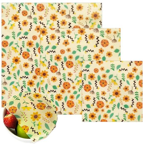 GmeDhc 3 Pezzi Involucri di Cera dapi, Involucri di Cera DApi Riutilizzabile per Panini, Frutta, Verdura, Pane, Formaggio(3 Misure S/M/L)