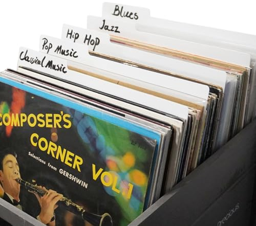 Vinylskivor 30,5 cm (12 tum) vit dubbelsidig plast avdelare flik gör-det-själv vinyl LP album skiljeblad för vinyl CD skivor album lådor och DVD-organisering (20)
