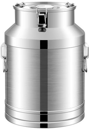 AZMANI 304 Stainless Steel Milk Can, 5-10L Milk Bucket Wine Pail Oil Barrel Tea Canister Tote Jug with Sealed Lid And Carry Handle for Liquid Storage Container,Silver,5L