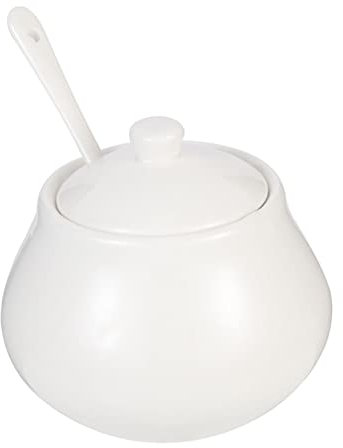 Cabilock Barattolo per Zucchero da Caffè in Ceramica Bianca, Contenitore per Zucchero Cucchiaio, Porta Sale Resistente e Facile da Pulire, Grande Capacità per Cucina e Bar
