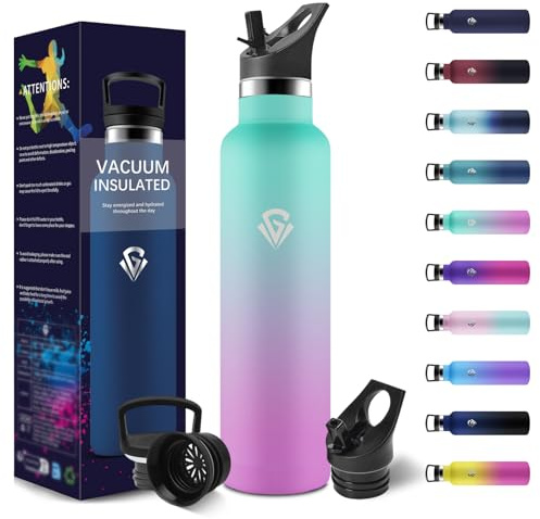 HoneyHolly Botella Agua Acero Inoxidable 1 litro, Botella Termo Sin BPA, Botella Agua Termica, Aislamiento Al Vacío de Doble Pared, Termo Agua Fria, Cantimplora Termica para Adultos, Deporte, Oficina