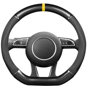 Ergocar Forma a D in Copertura di Volante, Fibra di Carbonio & Strato Superiore di Pelle Bovina, Traspirante e Antiscivolo Coprivolante per Auto Universale, 38CM