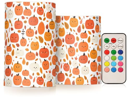 FRODOTGV Vela sin llama, 2 piezas con temporizador de 4 horas y 8 horas, funciona con pilas, decoración de boda, Acción de Gracias, otoño, calabaza, hojas de otoño