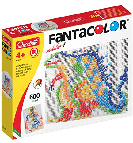 Quercetti Fantacolor Modular 4, Mosaik Spielzeug ab 4 Jahre Kinder, 600 Bunte Stecker in 7 Farben, Kreatives Montessori Spielzeug, Lernspiele und Gesellschaftsspiele, Geschenk Mädchen Junge 4+ Jahre