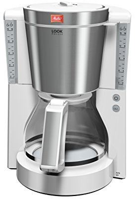 Melitta Cafetière à Filtre avec Verseuse en Verre, Sélecteur d’Arôme, Look DeLuxe, Blanc/Acier Brossé, 1011-05