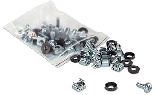 intellinet Schraubensatz 100er Pack bestehend aus 100 x M6 Kaefigmuttern 100 x M6 Schrauben 100 x Kunststoffunterlegscheiben