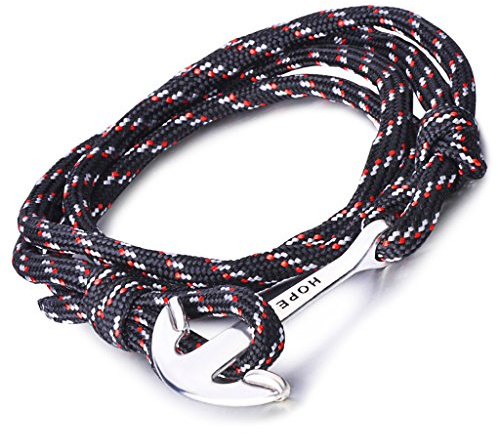 Infinite U Bracelet tressé Multi-Rangs Multicolore Hope l'ancre de Navire en Alliage et Nylon Corde de Coton la Couleur de Noir pour Femme Homme