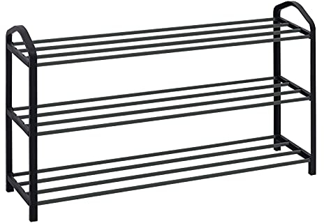 WOLTU Schuhregal mit 3 Ebenen, Schuh Ständer Regale, Schuständer, Schuhablage für 12 Paare Schuhe,Schuh-Organizer, Schwarz