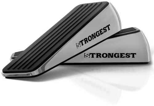 Strongest Home Hochbelastbarer Türstopper 2er-Set aus hochwertigem Zink und Gummi - geeignet für alle Türen und Böden - plus 2 selbstklebende Wandschoner(Chrom)