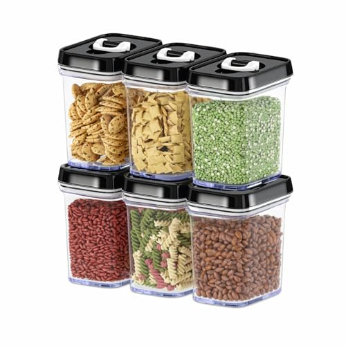 DWËLLZA KITCHEN Airtight Food Storage Containers with Lids – 6 Piece Set Air Tight Kitchen Storage Containers for Pantry Organization and Storage - Clear Plastic BPA-Free - Keeps Food Fresh & Dry