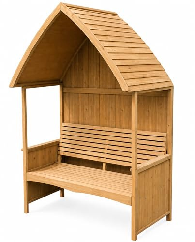 Garden Marketplace Natural Wooden Arbour Garden Bench, 132 x 84 x 212cm | Decorative Garden Arbour with Integrated Bench Seat, Creates a Relaxing Outdoor Space, Ideal for Gardens, Patios and Yards