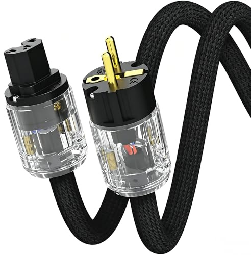 Monosaudio P029 High-End HiFi Netzkabel, audiophiles Stromkabel 1 m mit Kupferabschirmung, AC C15-Kaltgerätekabel mit EU Schuko & IEC Stecker für DVD/Verstärker/Decoder/Subwoofer/AMP