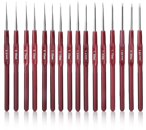 16-teiliges Häkelnadel-Set, 0,5 mm bis 2,5 mm, kleine ergonomische Spitze, Garn-Stricknadeln, Häkelnadeln, Häkelmaschenmarkierer für Anfänger, Häkelgarn und -faden