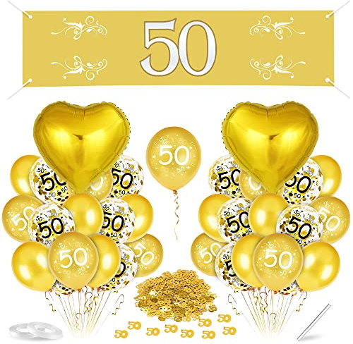 Bluelves Goldene Hochzeit Luftballon Set - 50. Jubiläum Banner mit Luftballons für Hochzeitstag Dekoration