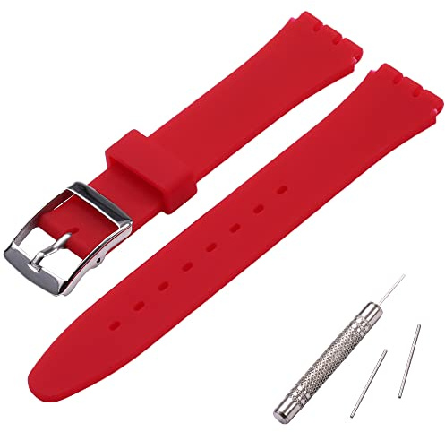 MCXGL Band Kompatibel mit Swatch Schweißfestes Silikonkautschukband mit Edelstahlschnalle 17mm