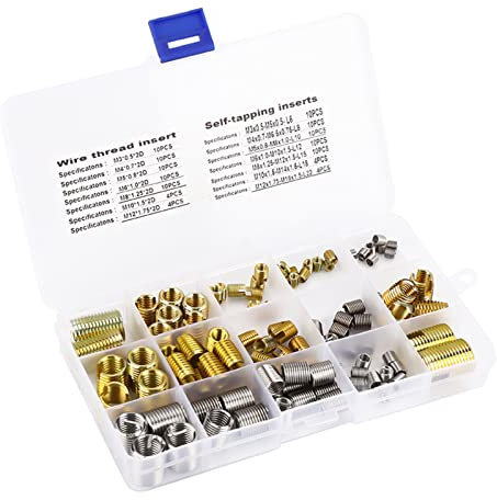 116 inserts fendus autotaraudeurs. Inserts filetés Douille Insert de réparation de filetage de fil fendu Inserts de filetage en acier Ensemble combiné avec boîte pour 2D M3/M4/M5/M6/M8/M10/M12